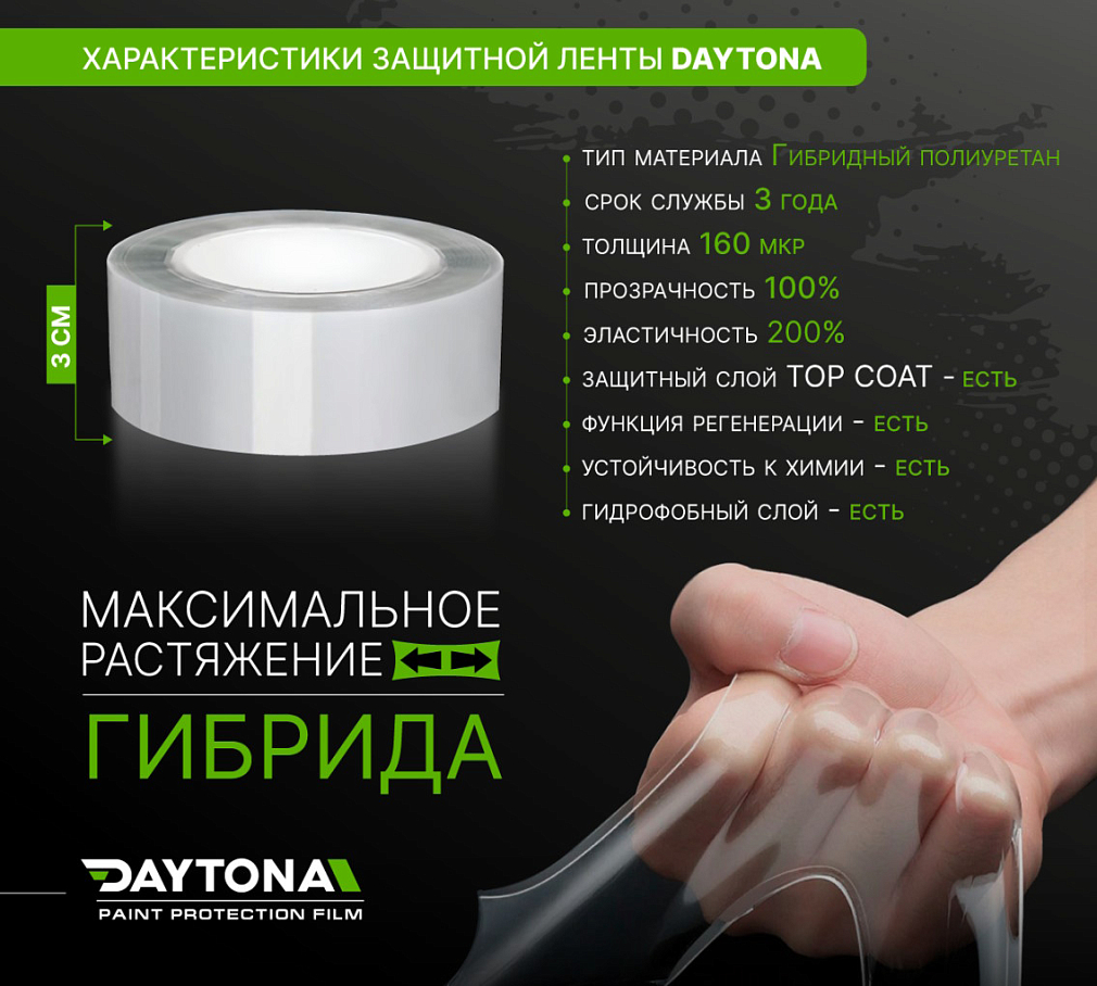 Защитная лента гибридный полиуретан DAYTONA PPF H300 ширина 3см (длина 10 м)