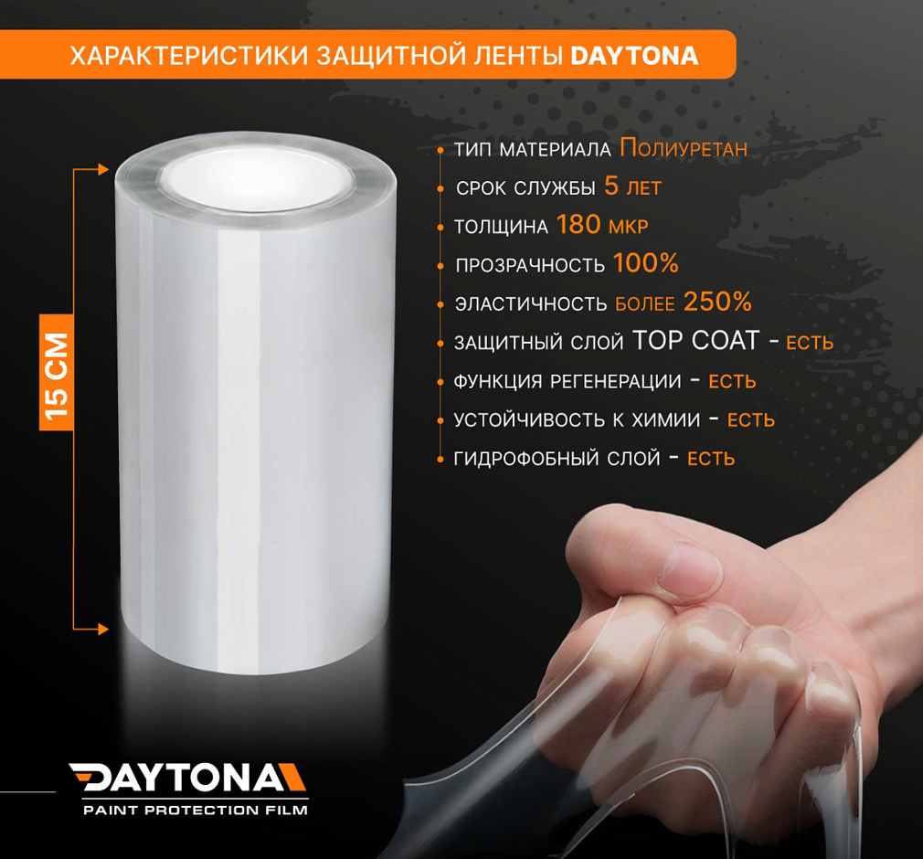 Полиуретановая защитная лента DAYTONA PPF S300 ширина 15см (длина 15 м)