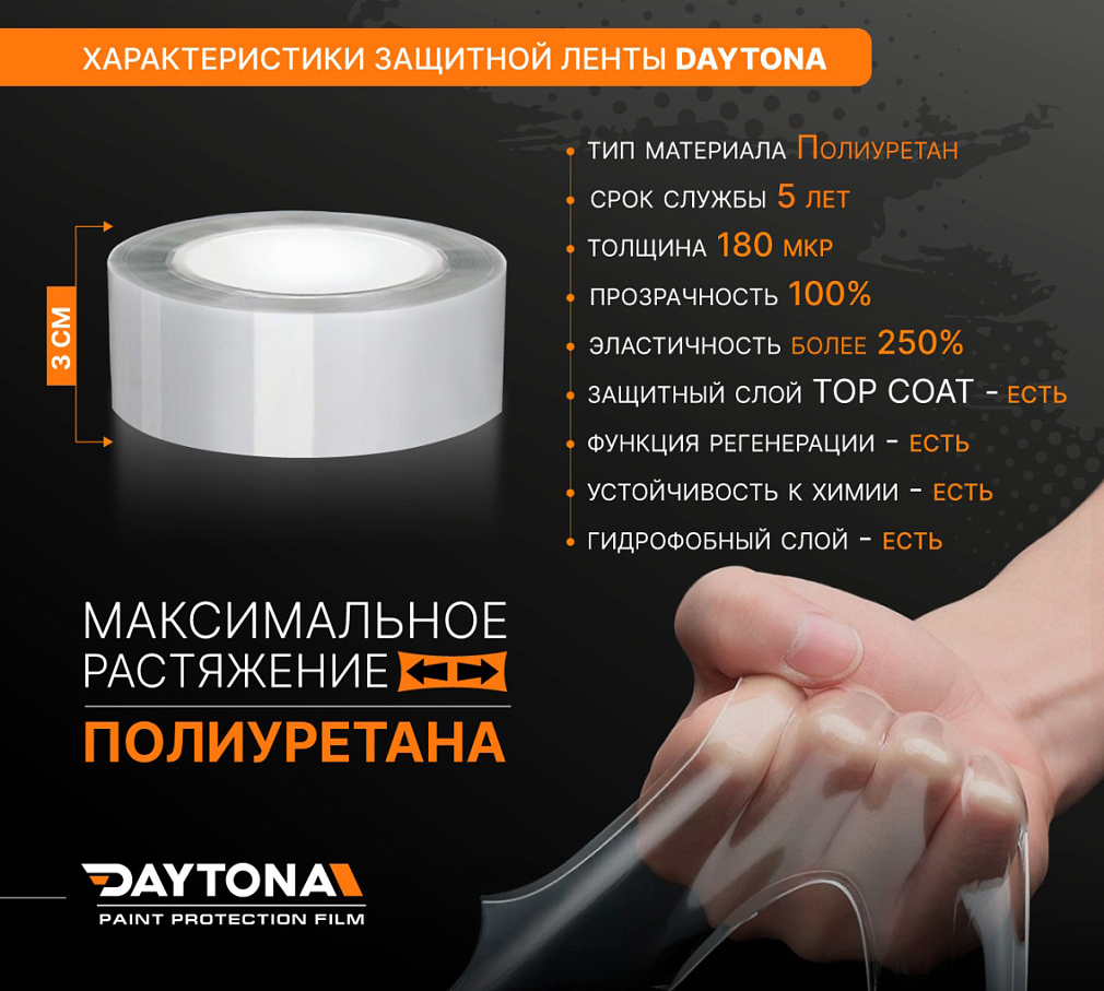 Полиуретановая защитная лента DAYTONA PPF S300 ширина 3см