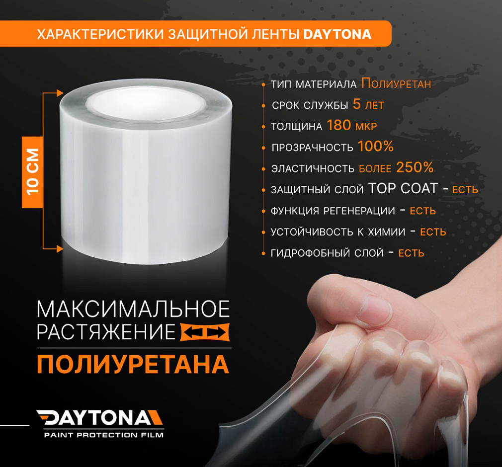 Полиуретановая защитная лента DAYTONA PPF S300 ширина 10см (длина 15 м)
